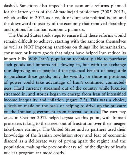 Nephew claims oligarchs are the "main target" of US sanctions. But he details here how the US deprived ordinary Iranians of purchasing power while choosing to not sanction luxury goods, insulating the wealthy "as a deliberate way of prying apart the regime and the people."