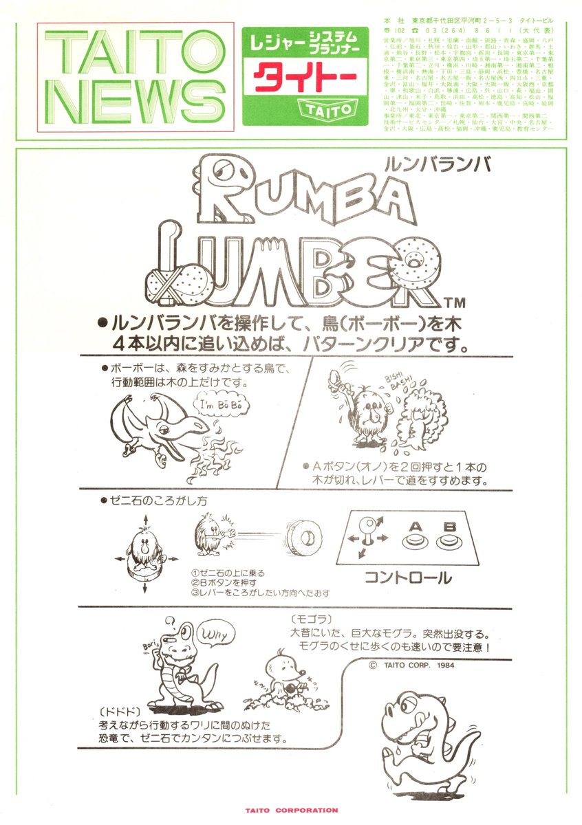 ちゃっくんぽっぷ、ルンバランバ、幾つかの作品はゲーム少年から高い支持を得るも営業的には失敗しており、タイトー上層部に独自のルールを持ったアクションものはインカムが悪い&売れないという認識があり、2人がゲーム化を射止めた企画がシューティングであったのは、この事と無関係ではないだろう。