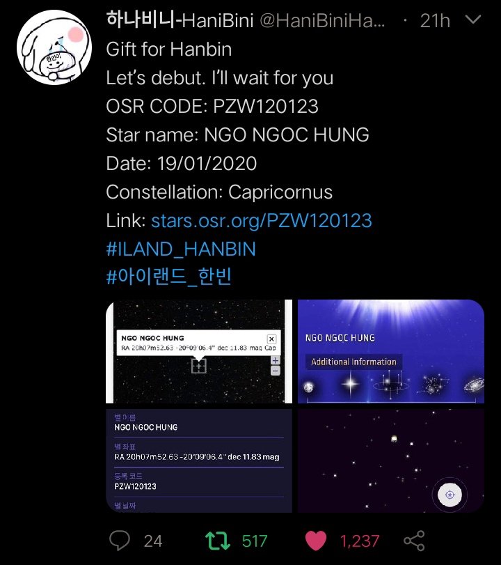 HanniesFlex's tweet photo. These are the gifts of Hannies to Hanbin! 2 stars, a tiger and a dolphin all bought for him! Hannies really are the best!! :((

cr. @HANBINvnfp, @HaniBiniHanBini https://t.co/EsXHYsjSjV