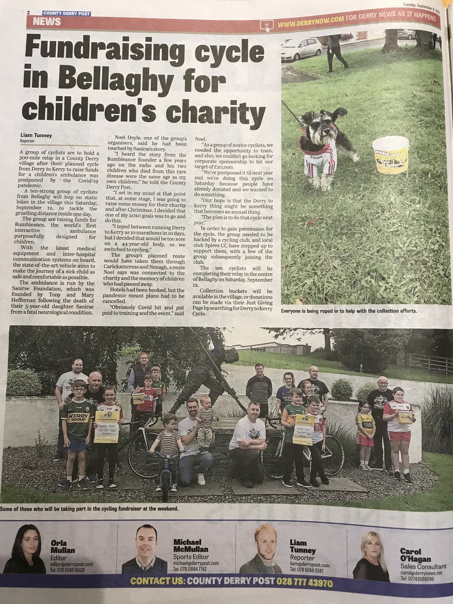 doyler_n's tweet photo. Our @DerrytoKerry cycle was a big success yesterday with brilliant support from #bellaghy and the local community Many thanks again to @derrypost and @ismiseliam Liam Tunney for their great article 👍 https://t.co/DCO6ZrPW3C