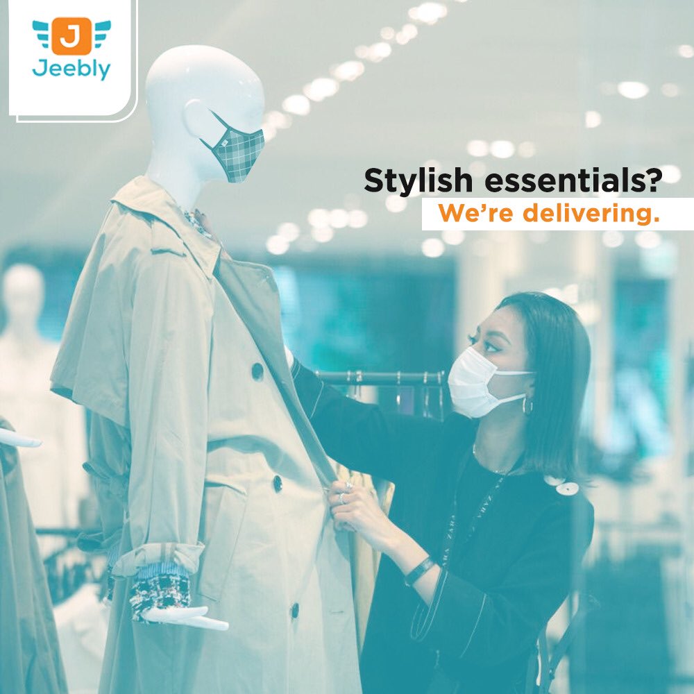 jeeblynow1's tweet photo. Embrace the new normal in style. Not just haute couture dresses, we deliver the new essential accessories too. Know more: https://t.co/iSl596iMxA
#LastMileDeliveryUAE #NoWorryDeliveries #JeeblyUAE #NewNormalFashion https://t.co/H3yUQ717yv