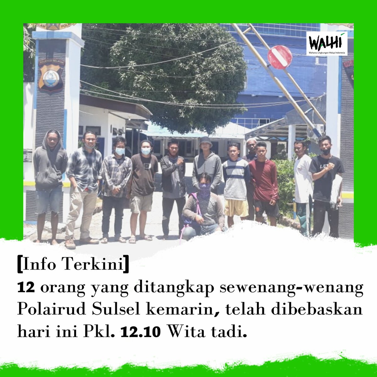 walhinasional's tweet photo. [INFO TERKINI]
Berkat dukungan dan tekanan publik, akhirnya 12 kawan kita yg ditangkap sewenang-wenang oleh aparat kepolisian telah dibebaskan pukul 12.10 WITA 

Terima kasih jg pd rekan2 di lapangan yg turut mendampingi

#StopKriminalisasiPejuangLingkungan
#StopTambangPasirLaut https://t.co/Ouj4D8R8ks