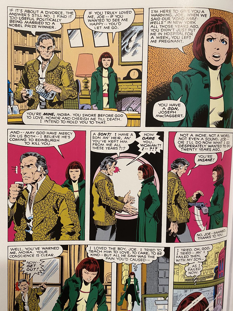 Unless I’m forgetting something, the first implications that mutancy is a genetic factor pop up with the character of Moira McTaggert, who won the Nobel Prize for her work in genetics. This is from #127, where she’s discussing her dangerous mutant son, Proteus. (3/?)