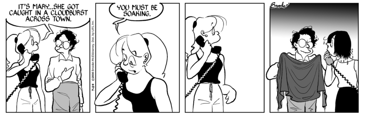 Amos is in a weird transition period (well he’s an adolescent of course he is). He’s still infatuated with Mary, and the second strip certainly seems more a paean (ugh, now I’m picking up Brooke’s language) to Platonic love. July-Aug 02004