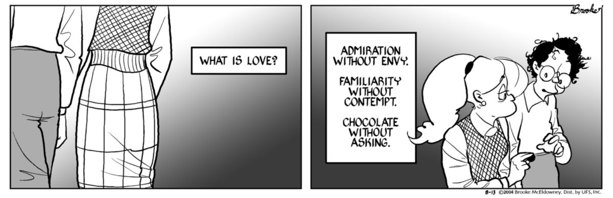 Amos is in a weird transition period (well he’s an adolescent of course he is). He’s still infatuated with Mary, and the second strip certainly seems more a paean (ugh, now I’m picking up Brooke’s language) to Platonic love. July-Aug 02004