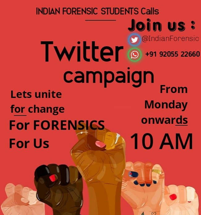 RClueX's tweet image. We the students of forensic Science are starting our twitter campaign from 14th September.
@abhiandniyu
@PMOIndia
@AmitShah
@arnabofficial7
@SwetaSinghAT
@swetasingh
@aajtak
@republic
#jobforforensic #justiceforforensic #indianforensicstudents #indianforensic #forensiccampaign