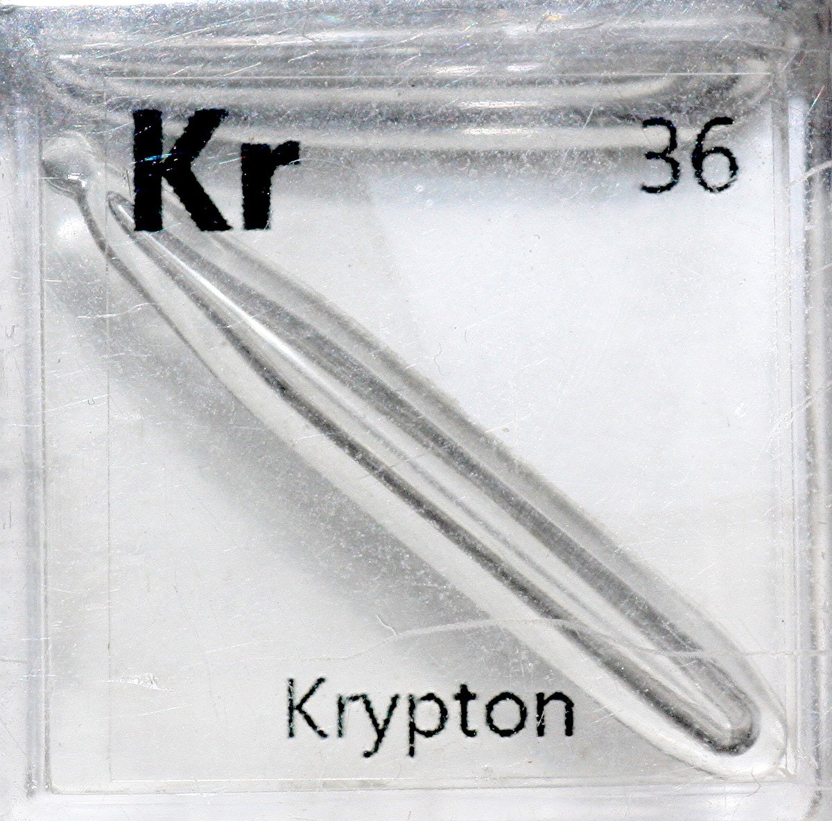 Krypton  #elementphotos. Not the green glowing rocks of Superman, but a colourless gas that glows blue in a discharge tube.
