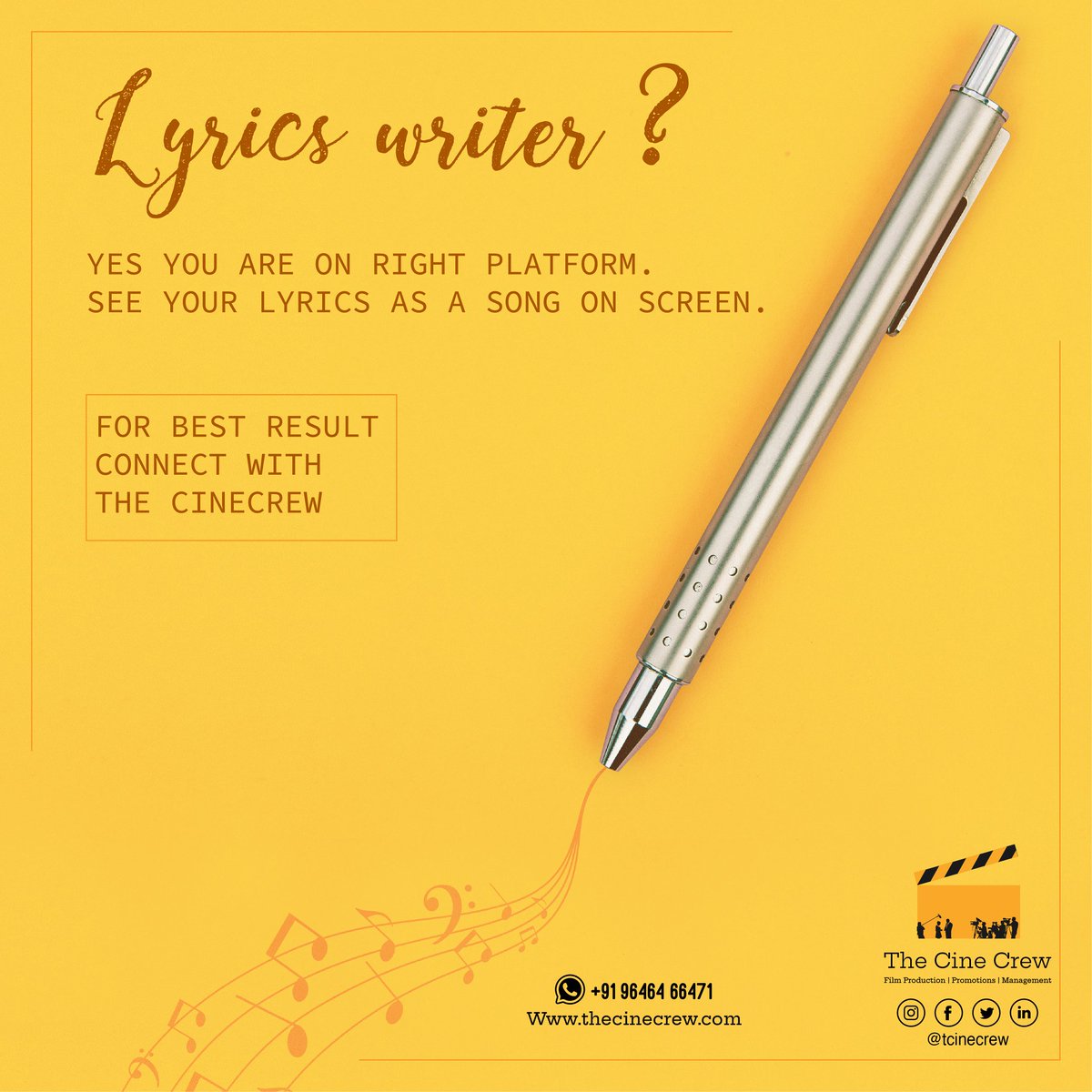 TCinecrew's tweet photo. We are here for you,
 writer✍️ a song🎶 and rest is our duty to deliver best results for you. 
The Cinecrew perform at it best whatever it is - shooting🎥, recording🎙️ or promoting📺. 
Contact us for info 
#thecinecrew #production #lyricist https://t.co/SrsJDrYzrc