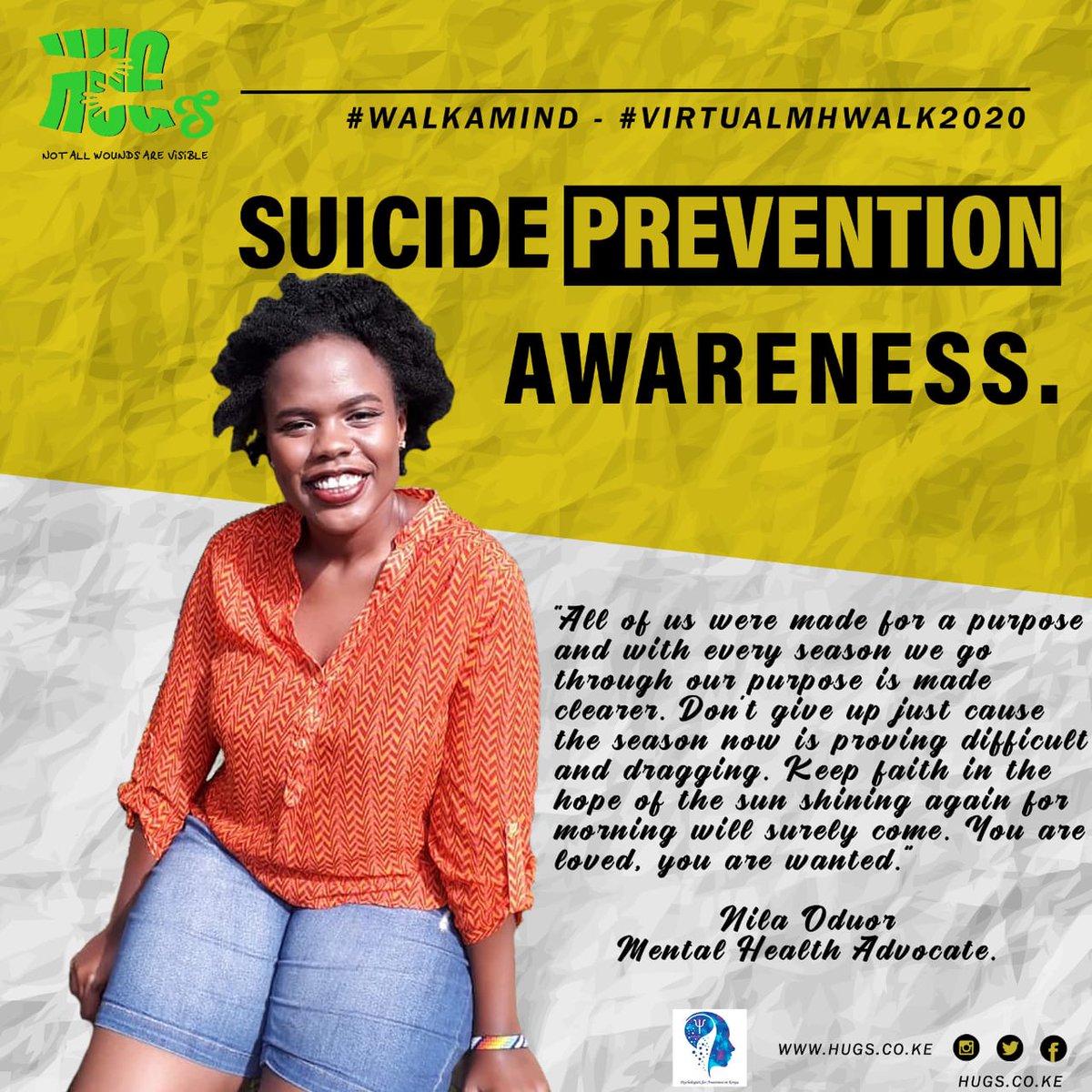 hugs_co_ke's tweet photo. #HUGsOrg
#PsychologistsForAwarenessKenya
#NotAllWoundsAreVisible
#SuicidePreventionAwareness
#WalkAMind
#VirtualMHWalk2020 https://t.co/6c5BlzyWYl