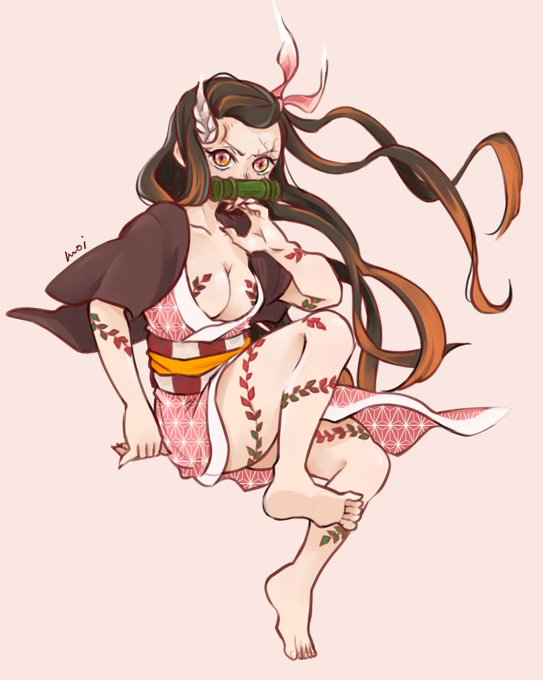 moi（モイ）🍼🐶LINEスタンプ販売中さんがTwitterに投稿した竈門禰豆子(鬼滅の刃)のイラスト。