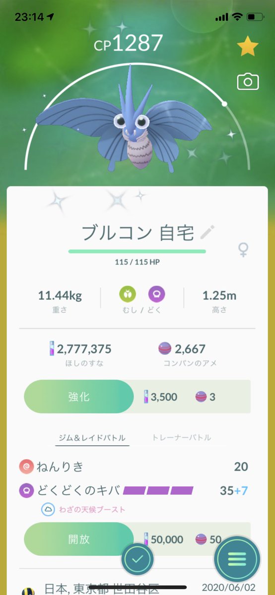 Bomax 色違いコンパンをモルフォンに進化 めちゃくちゃ綺麗やん ポケモンgo 色違いポケモン