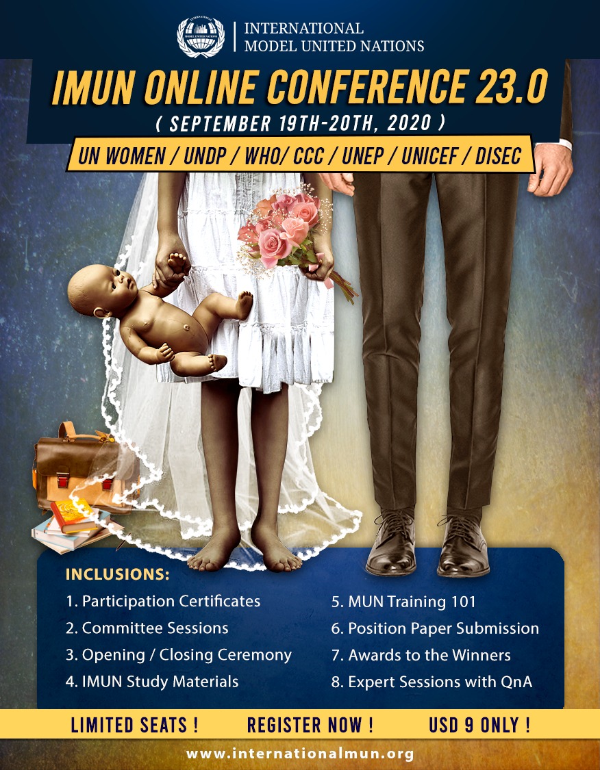 imunofficial's tweet photo. Patriarchal traditions and poverty has made child marriage a social evil that cannot be combatted through merely legal means. In IMUN 23.0, we take a look at this while also looking at the ways to increase opportunities for work, health and more.Join us for an exciting discussion https://t.co/kLDmMmDT4F