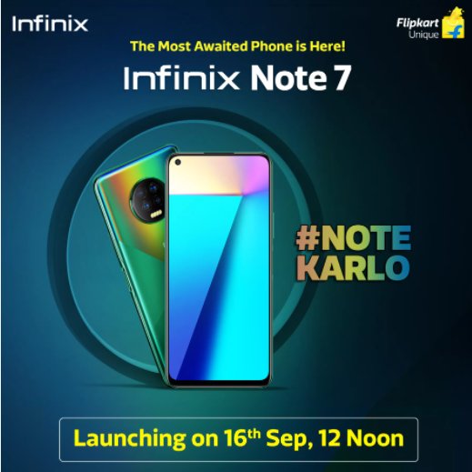 shahankushyt's tweet photo. Infinix Note 7 is coming on 16th September, 12 PM. 

Will sale on Flipkart. 

#infinix #infinixnote7 #TECHwithANKUSH https://t.co/5VGIJne6L5