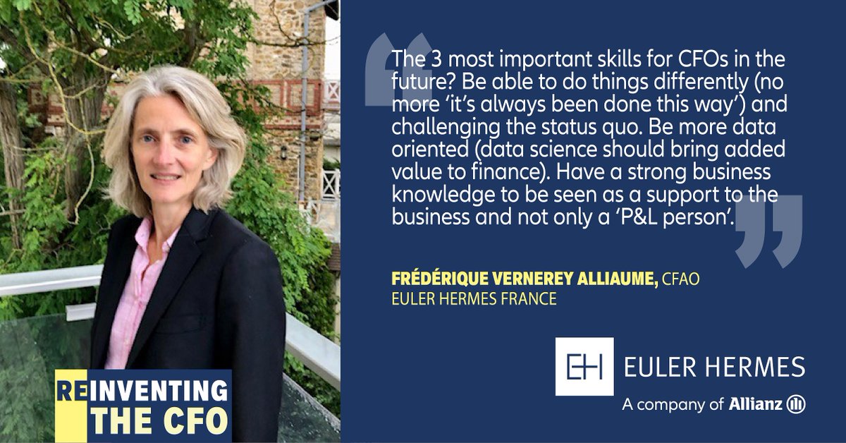 fredericbiziere's tweet photo. What will become the 3 most important skills for CFOs in the future? Frédérique Vernerey Alliaume, CFO of Euler Hermes France, shares her view. To find out what other skills will become essential for CFOs, download the report: https://t.co/brt1KWtadL

#CFOofTomorrow #CFO https://t.co/gp4VB6dvbv