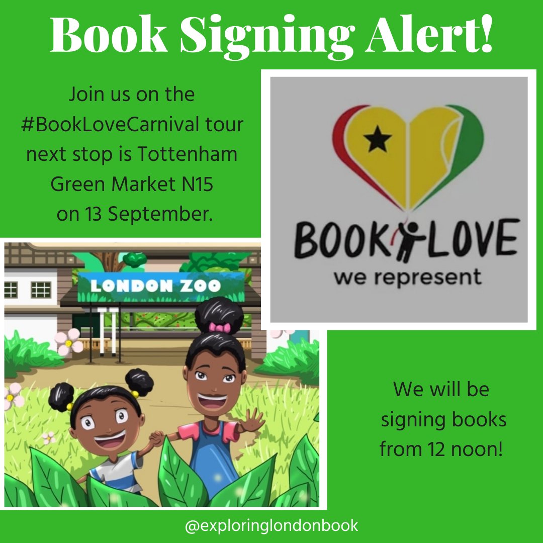 Today will be joining @thisisbooklove #BookLoveCarnival at Tottenham Green Market N15 from 12noon signing books and meet fellow book lovers! Feel free to join us and say hi. 💙💚💙