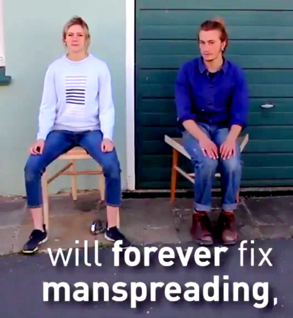 bvenus's tweet photo. “Man spreading” is normal for a man since he has a penis. It’s painful for some men to close their legs while wearing jeans when sitting—like women do. You cannot expect a testosterone male to behave as an estrogen female. Not possible! #MansplainAnything https://t.co/sp8ceNForU