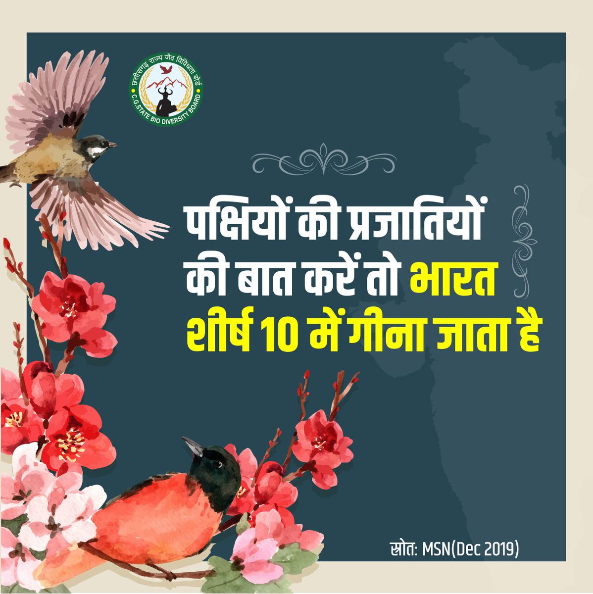 CGBiodiversity's tweet photo. भारत विभिन्न प्रजाति के जीवों से परिपूर्ण हैं, जिनमे से एक हैं पक्षी, जो की विभिन्न प्रत्यक्ष या अप्रत्यक्ष रूप से हमारे पर्यावरण को मजबूत रखने में हमारी मदद करते हैं. इनके संरक्षण एवं संवर्धन के लिए हम सबको मिलकर कोशिश करनी चाहिए.

#biodiversity #birds #species https://t.co/zSit23bV9a