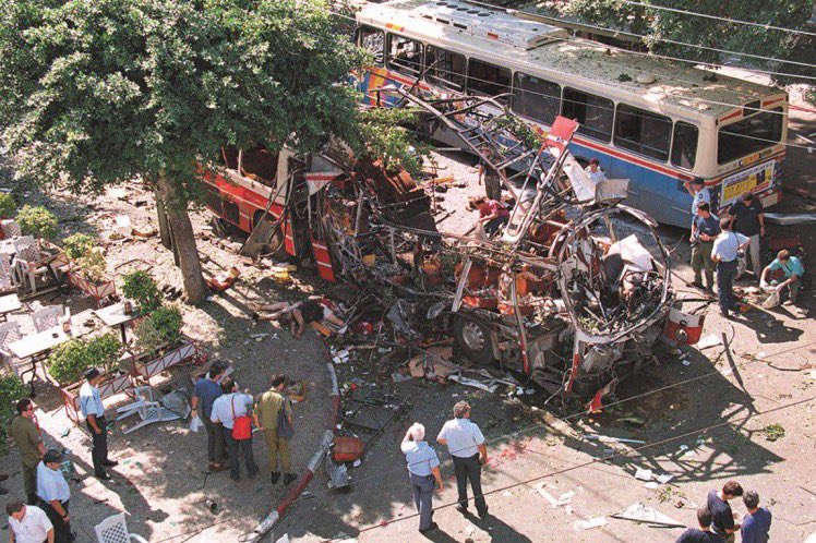 Oslo did not bring peace but rather introduced an emerging phenomenon - the suicide bomber. On 19th of October 1994, a Hamas suicide bomber detonated himself inside a crowded bus. 22 Israelis were killed. A total of 38 were killed in suicide attacks that year >>