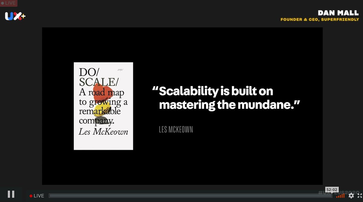 Next takeaway for me was about how Design System is about scalability:“Scalability is built on mastering the mundane.” – @lesmckeown Couldn‘t agree more. Neck is hurting nodding the whole time.