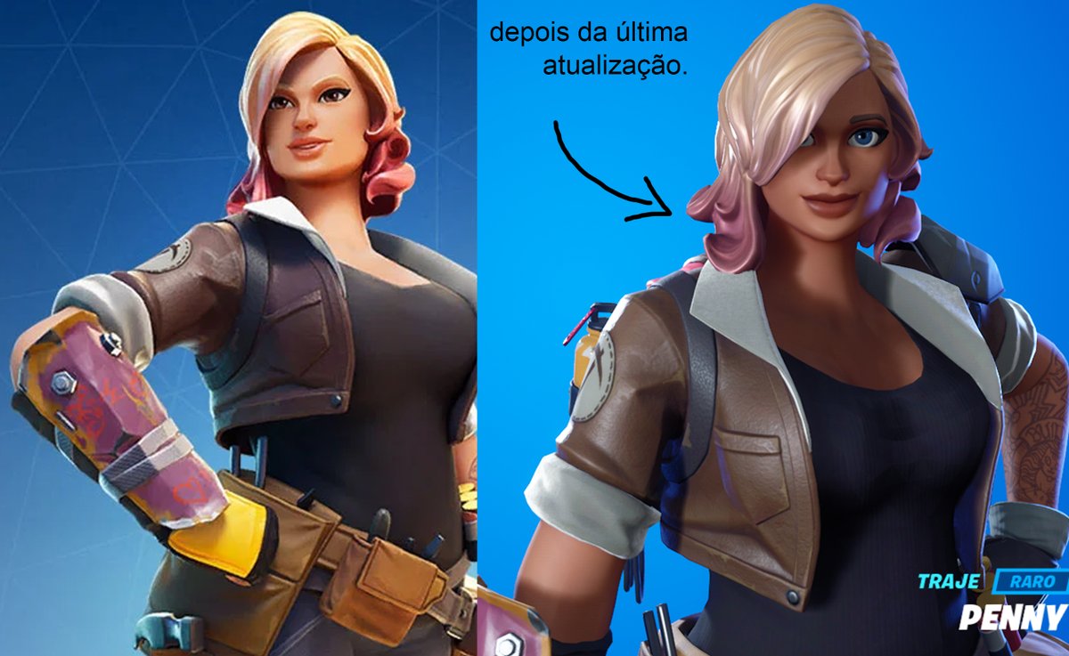 CamilaRaposa's tweet photo. Ei @Brasil_Fortnite , a minha skin da Penny está bem diferente da de quando eu comprei.
O que aconteceu? Trocaram a cor dos olhos, a sobrancelha, os lábios, o rosto tá mais fino!!! Não é a Skin que eu comprei. #fortnite #fortnitepenny https://t.co/aNbyqyZbMn