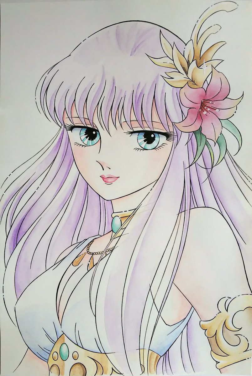 阿頼耶識 低浮上中 沙織さんのお誕生日間に合わなかったけど おめでとー ということで 描かせていただきました 髪飾りはセインティアの沙織さんを参考に やはり 綺麗な人は描いてて楽しいです 笑 聖闘士星矢 イラスト好きな人と繋がりたい