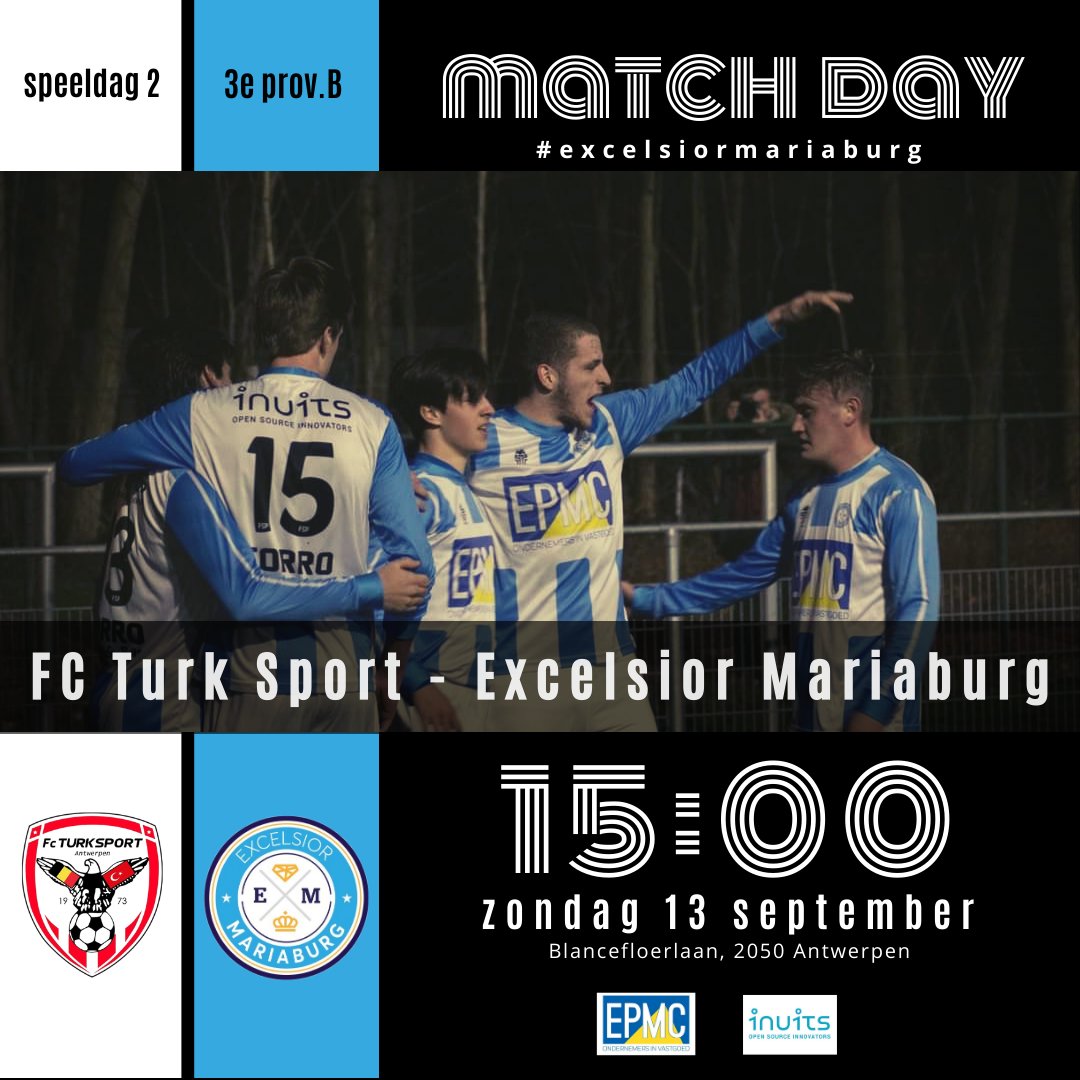 ⚽️ MATCHDAY | Het is zover! We gaan opnieuw voor een sterk seizoen! Onze eerste ploeg speelt vandaag op Turk Sport! Allen daarheen! #COYM

#excelsiormariaburg 🔵⚪