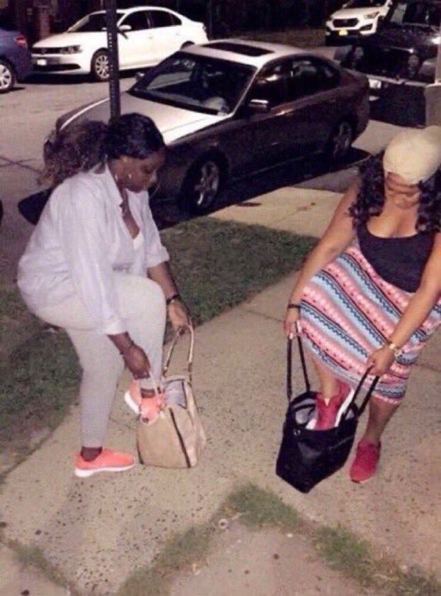 reactions on Twitter: "women stepping into their purses in my bag… "
