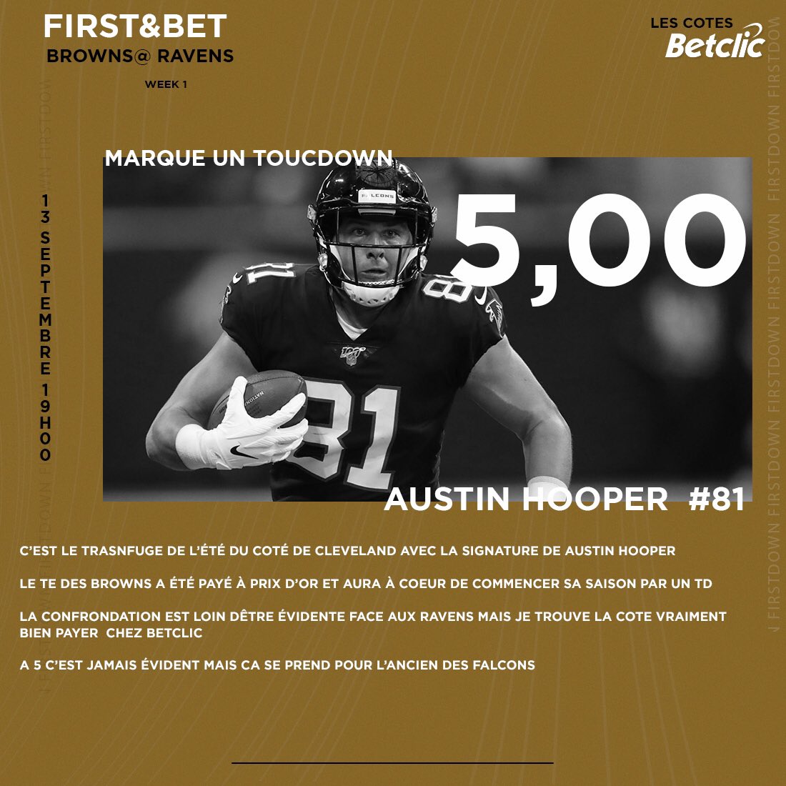 firstandbet's tweet photo. 🚨FIRS&BET - Le #CombiFunNFL
⏰ 19h
La position de Tight End propose souvent des très belles cotes rapport qualité prix !
C’est #Fun pour débuter la #RedZone
⚡️Cote 25⚡️
#TeamParieur
⬇️⬇️⬇️⬇️ https://t.co/4Bhv483bdg