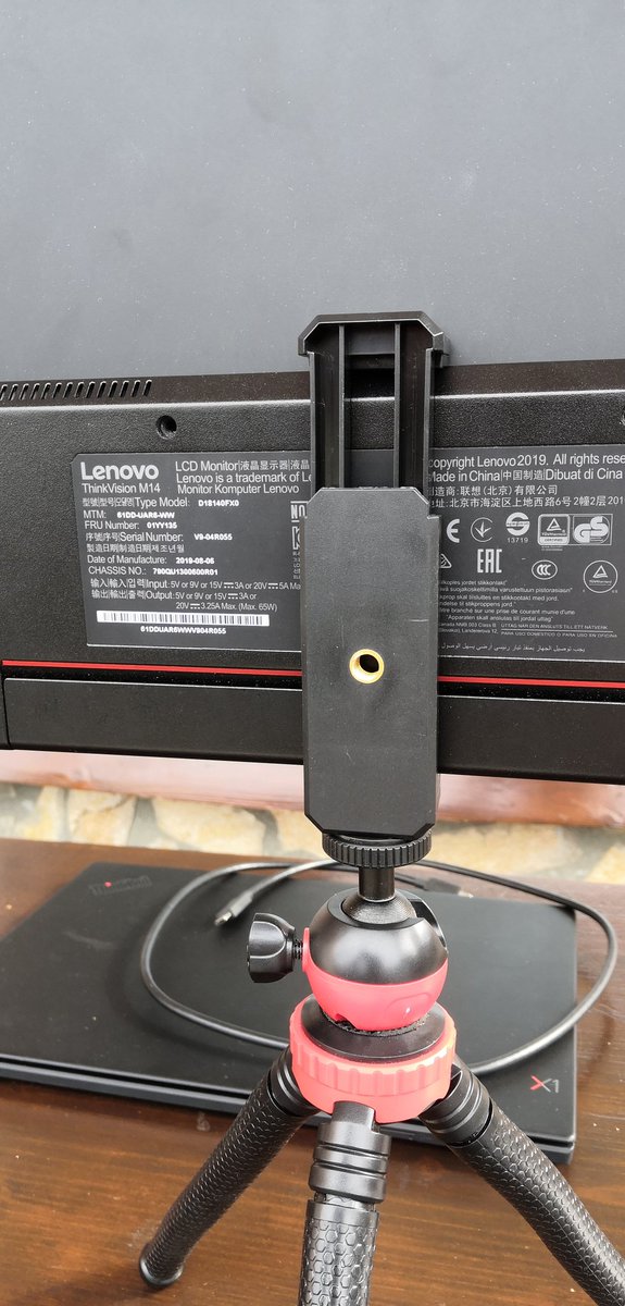 kalinchernev's tweet photo. Here's how you reuse ๐ธ tripod for a working setup. #remote #workspace #thinkvisionm14 https://t.co/afruG5KHs5