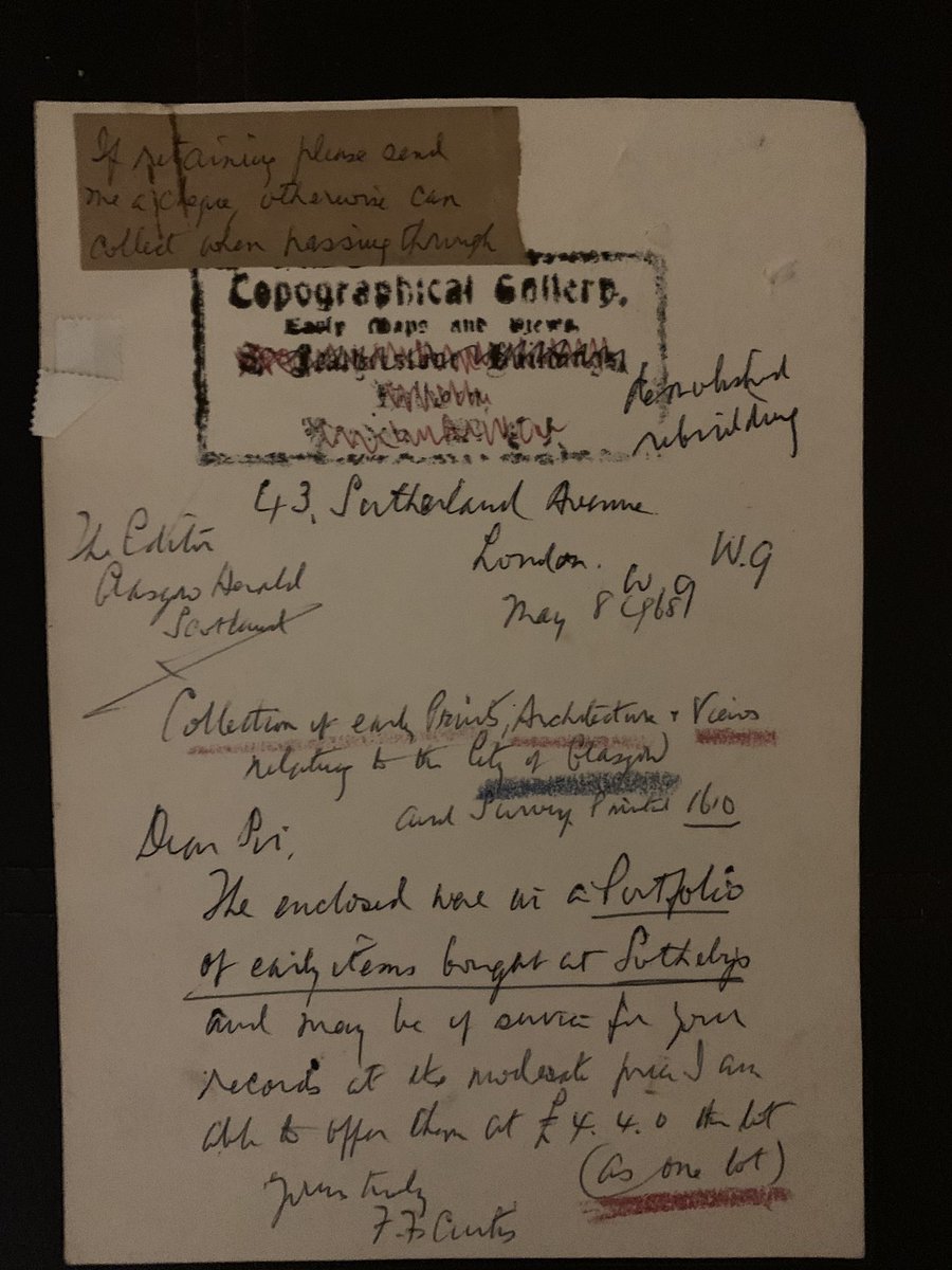 Thread incoming... This set was posted to me for storing in the  @gia_tweet archive, it is a portfolio of early prints depicting Glasgow that was acquired at  @Sothebys in 1968. Most prints look familiar from historic journals such as the Building News, but I’ll share nonetheless!