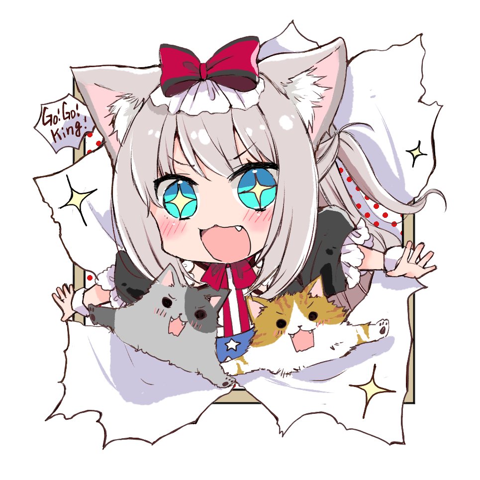 hammann (azur lane) 1girl american flag print animal ears cat ears flag print american flag fang  illustration images