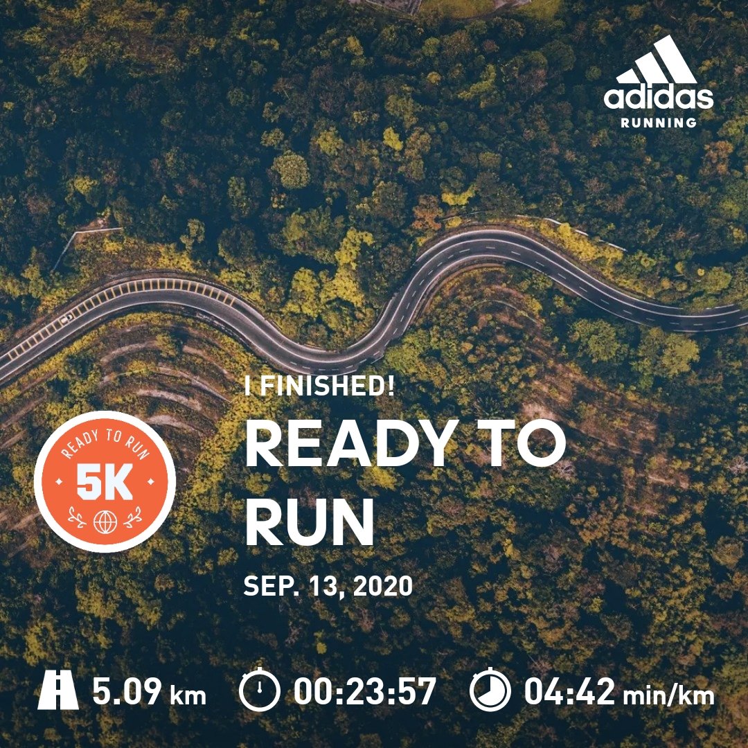 First 5k race in the books. Average pace of 4.42/km. Very pleased!!! #Running #AdidasRunners
