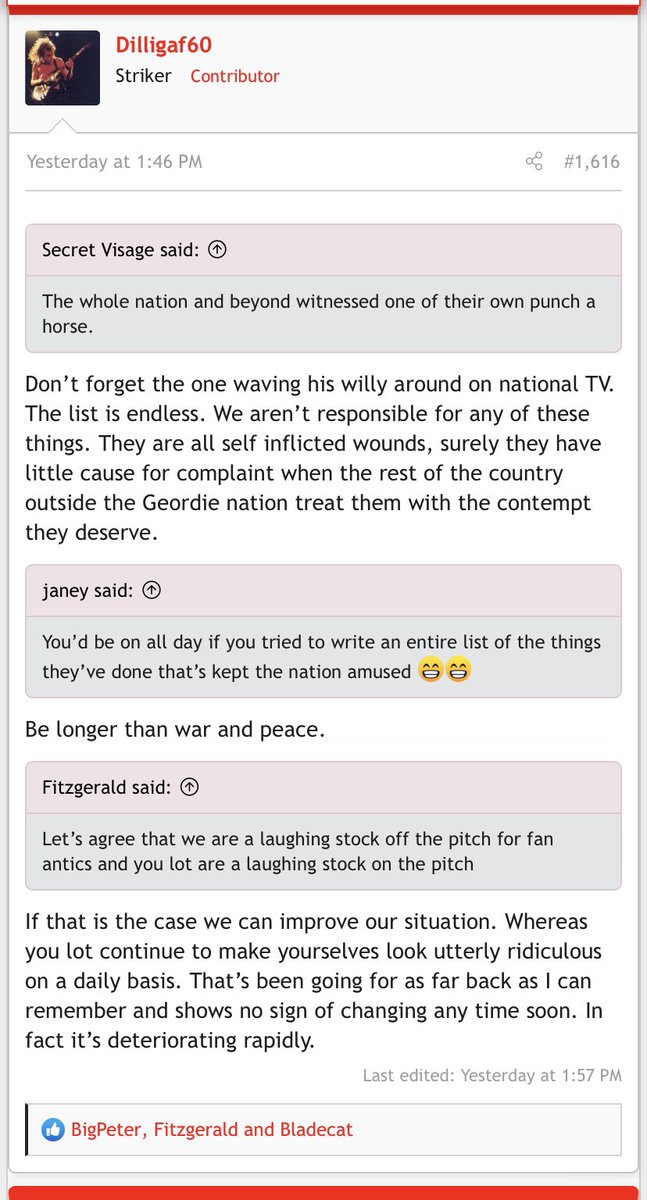 An “endless list” of “self-inflicted wounds” by the “Geordie nation” have kept the “nation amused” and resulted in them being “treated with the contempt they deserve”. In contrast SAFC fans are universally admired and respected for their ........