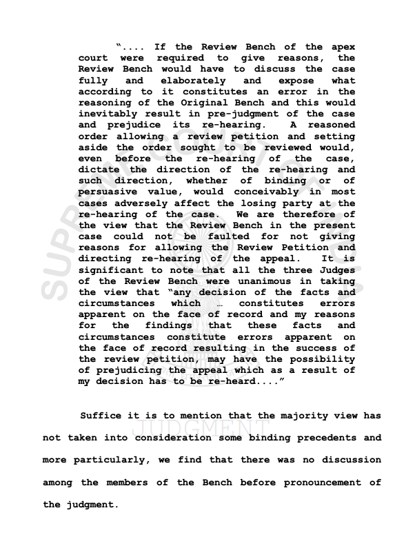 எழுதினார். ஆனால் மத்திய அரசு அதை செய்யவில்லை. 21.01.2016 அன்று இந்த வழக்கு ஐந்து நீதிபதிகள் கொண்ட Constitution Benchக்கு மாற்றப்பட்டது. 11.04.2016 அன்று இருதரப்பு வாதங்களை கேட்ட உச்சநீதிமன்றம் Review மனுக்களை allow செய்தது. (9/11)