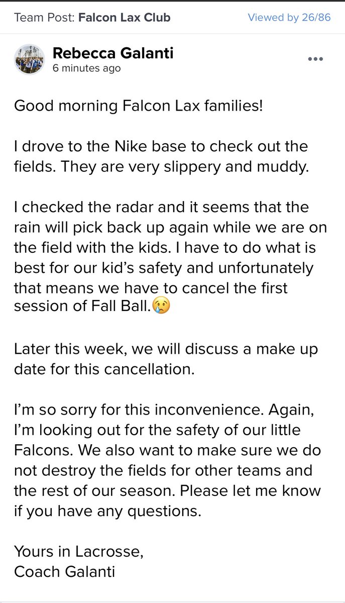 GIRLS LAX UPDATE FOR TODAY:
We are cancelling for ALL LEVELS!