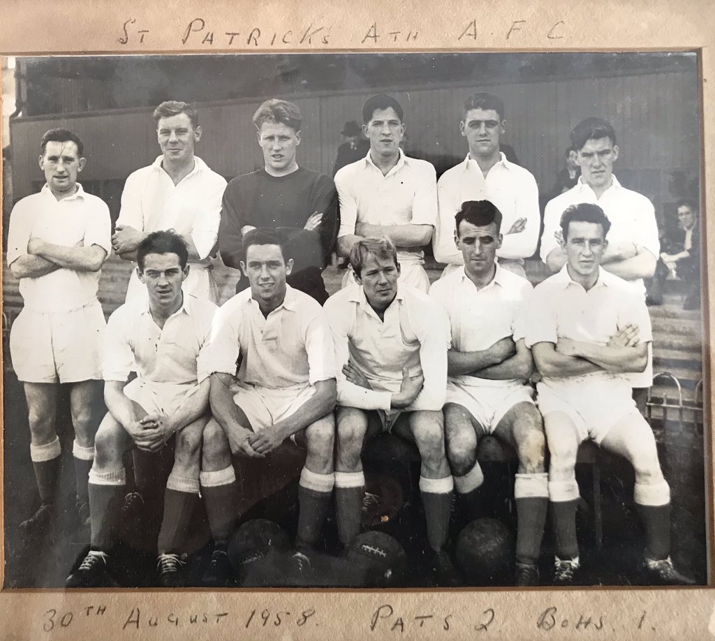 Pat’s played at Dalymount Park, home of Bohemians, from 1956-60 while renovations to Richer were finished. As many as 21,000 fans attended Pat’s games at the famous old venue. One of these pics seems to feature Pat’s directors at the ground, the other a Saints team there in 1958.