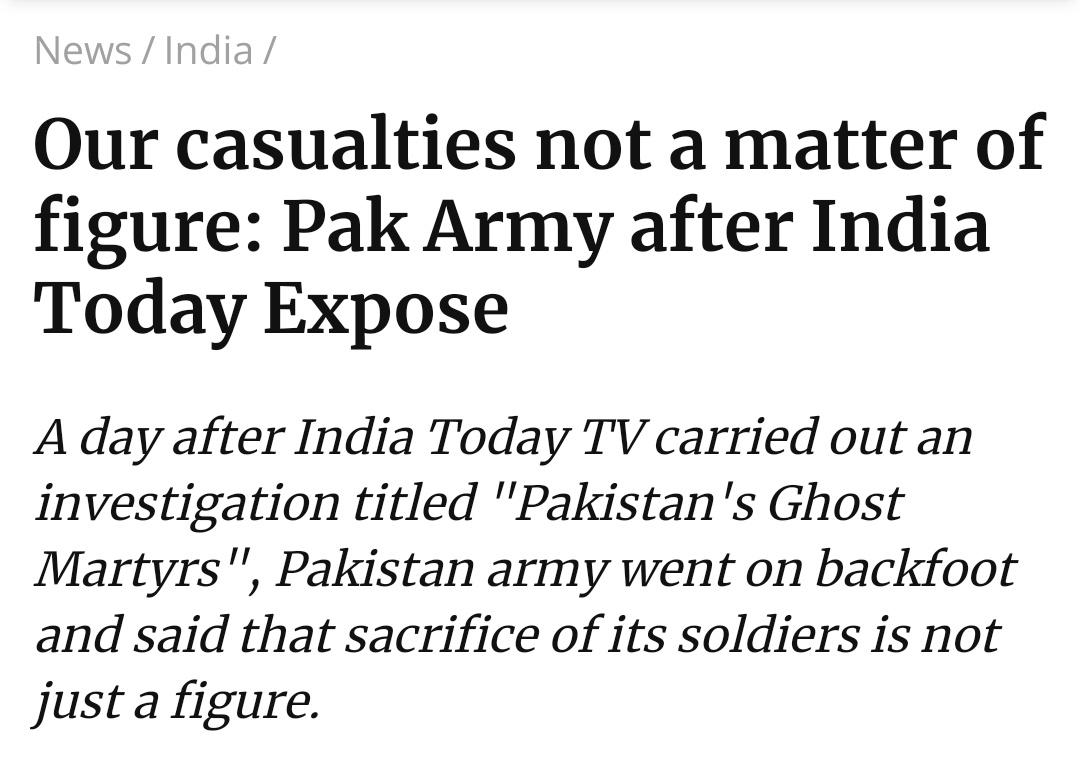 4.In the assembly the  #Bakistan Genrail on record said that if they reveal casualties of Fauj , it will be a affect the morale. You may like to read this . Specially read how  #Gafoora wisely uses religion to cover own misdeeds https://www.indiatoday.in/india/story/our-casualties-not-a-matter-of-figure-pak-army-after-india-today-expose-1595862-2019-09-05