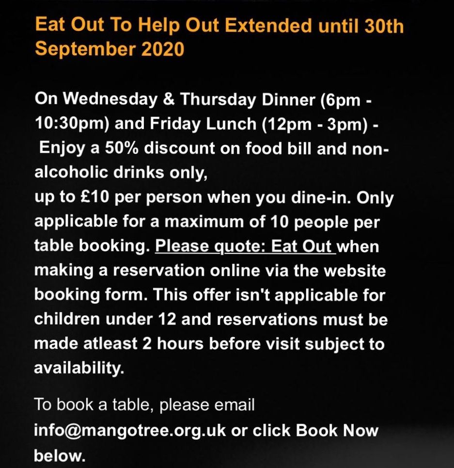 @mangotreerestaurant is rightly famous for the authentic Thai flavours that you will discover in every meal. We guarantee that you will be spoilt for choice! 
•
•
Swipe ➡️ to see details for our extended ‘Eat out to help out offer’.