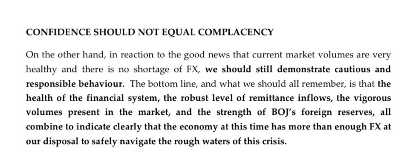 BREAKING:  @CentralBankJA has issued a statement on the state of the FX market. It’s actually a relatively easy read, as far as central bank releases go. Read it here -  http://www.boj.org.jm/uploads/news/boj_statement_on_the_fx_market_final.pdfI highlight a few things below. #FinanceTwitterJA//Mini Thread
