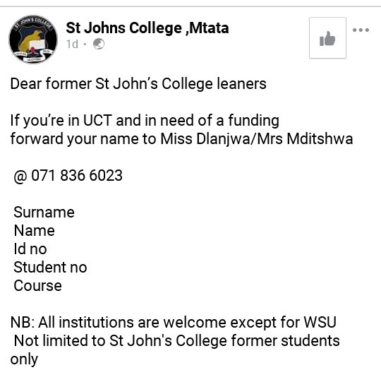 SMabengwana's tweet photo. #StJohn'sCollegeMustFall

This high school is nearby WSU the Mthatha Campus, most of its grade 12 used the library at NMD, some use WSU lecture halls for their tutorials, https://t.co/Y7nFdlD8s7