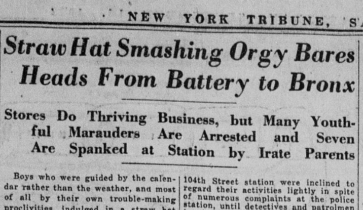 It lasted 8 days, leading to arrests and injuries."10 or 12 boys armed with sticks dashed out of doorways near 109th Street". 7 of the youths brought to the police station were under 15 and were not arrested; their parents were summoned and the boys "were spanked ignominiously”