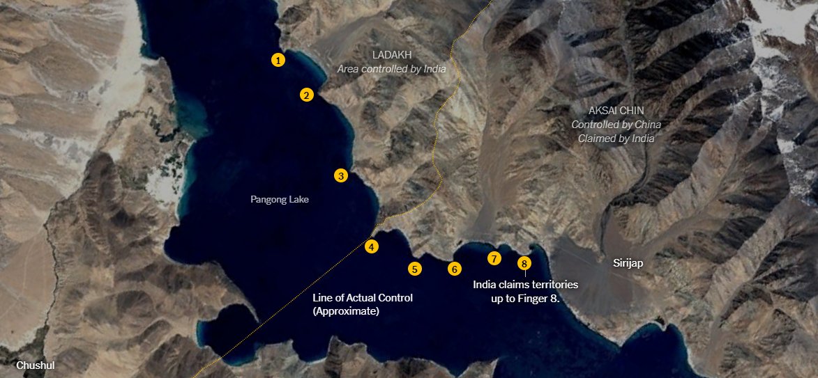 In Pangong Tso, China has extended its control from finger 8 to finger 4 as the pic illustrates. In response to this, India has taken the Kailash ridgeline as negotiating tactic for an eventual quid pro quo