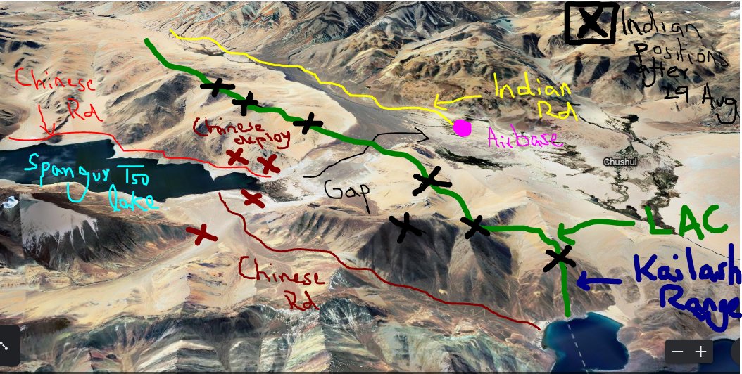 In Pangong Tso, China has extended its control from finger 8 to finger 4 as the pic illustrates. In response to this, India has taken the Kailash ridgeline as negotiating tactic for an eventual quid pro quo