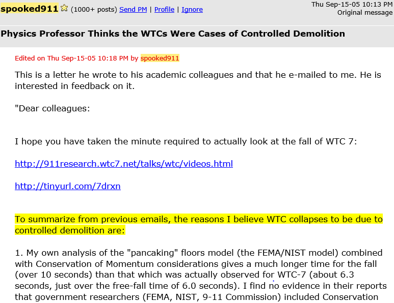 I would furthermore be very suspicious whether Prof Jones was brought into  #911Truth community back in Sep 2005 as an avuncular  #ColdFusionGatekeeper (who got a LOT of MSM attention!) to be in a position to dismiss out of hand any nuclear 9/11 hypothesis, most esp that of FME42/