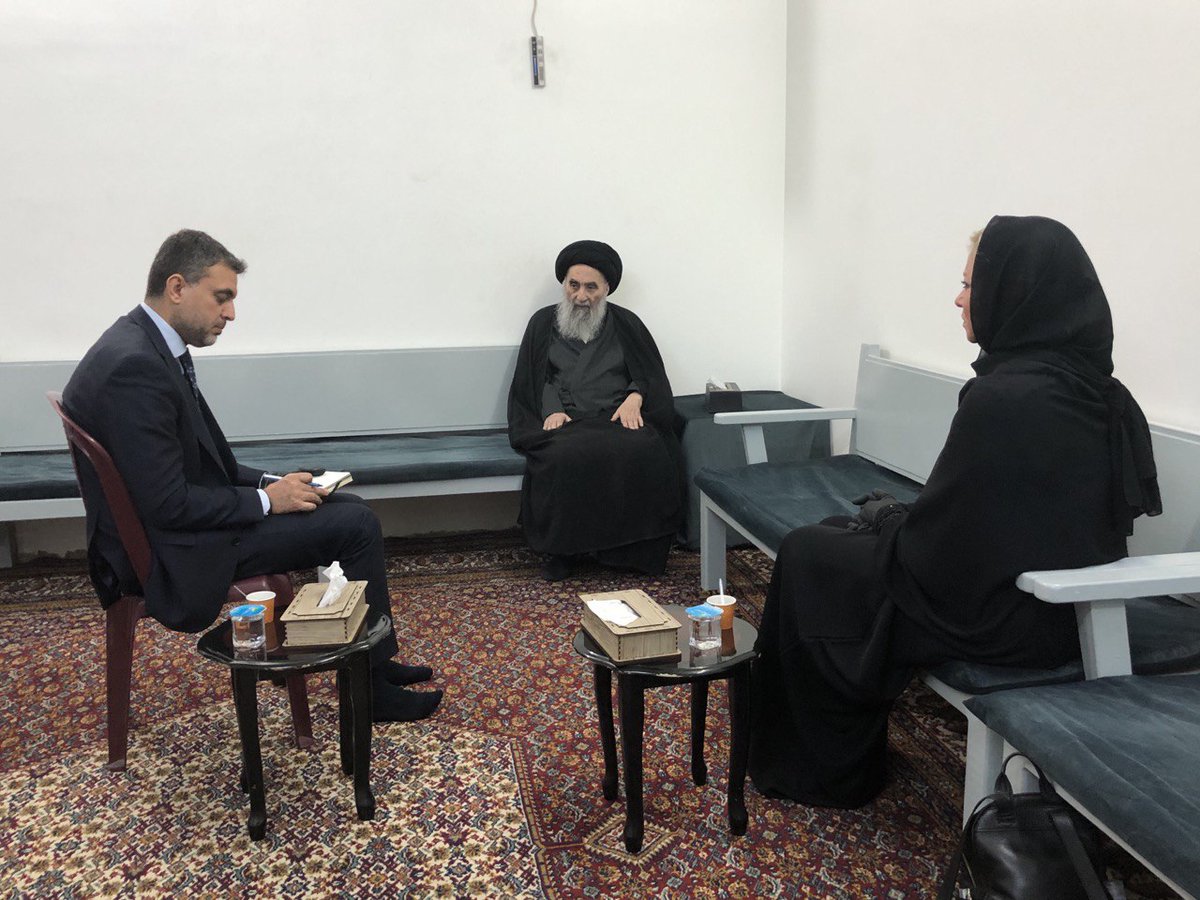 Long Thread:Key points from Ayatollah Ali al-Sistani's meeting with  @UNIraq head Jeanine Hennis-Plasschaert ( @JeanineHennis) where the Ayatollah indicated his position on a number of issues: