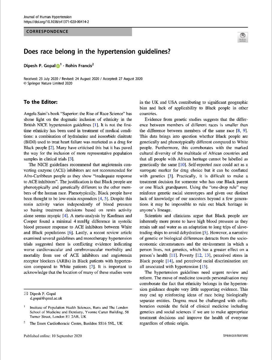 9/ @MedCrisis and I wrote about this in  @JHHypertension here:  https://rdcu.be/b61ev I will be discussing with colleagues and following up with  @NICEComms directly. I've heard  @BSHeartFailure have similar concerns so will contact them too.Opinion piece to follow this too.