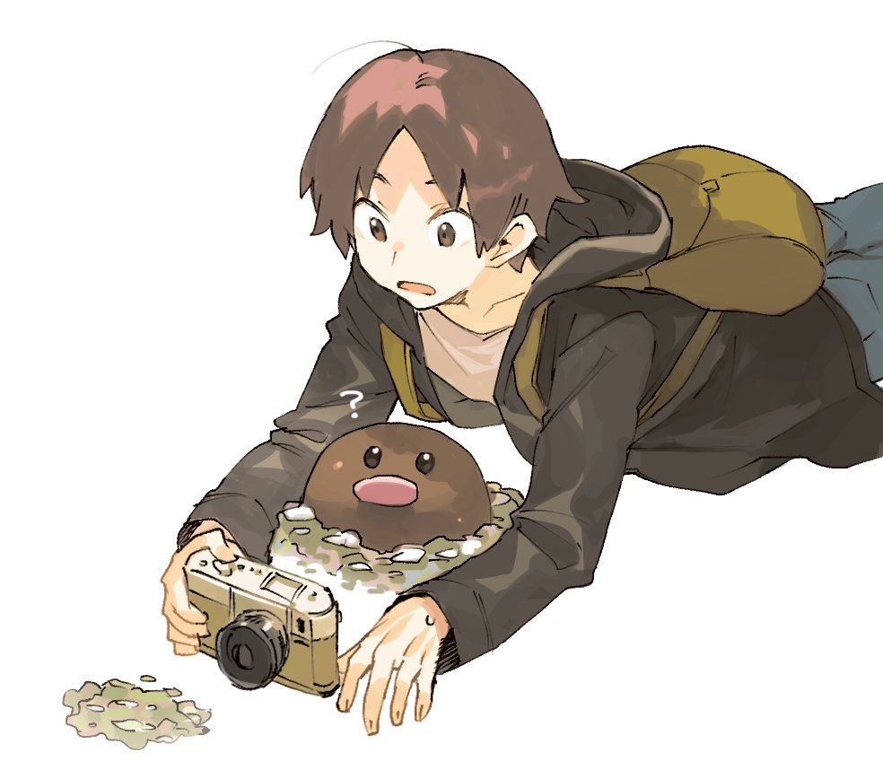 pokemon (creature) brown hair 1boy male focus bag camera backpack  illustration images