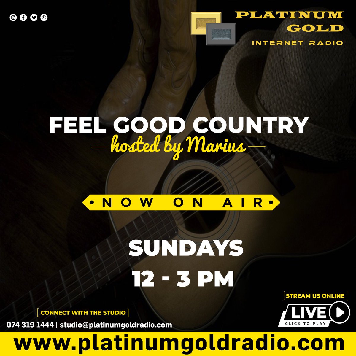PlatGoldRadio's tweet photo. NOW ON AIR | Feel Good Country hosted by Marius #Country #CountryMusic #CountrySounds #FeelGood #CountryFeeling #SundayVibes #FeelGoodWeekend #InternetRadio #OnlineRadio #PlatinumGoldLovesSA https://t.co/1wpSETRaWH