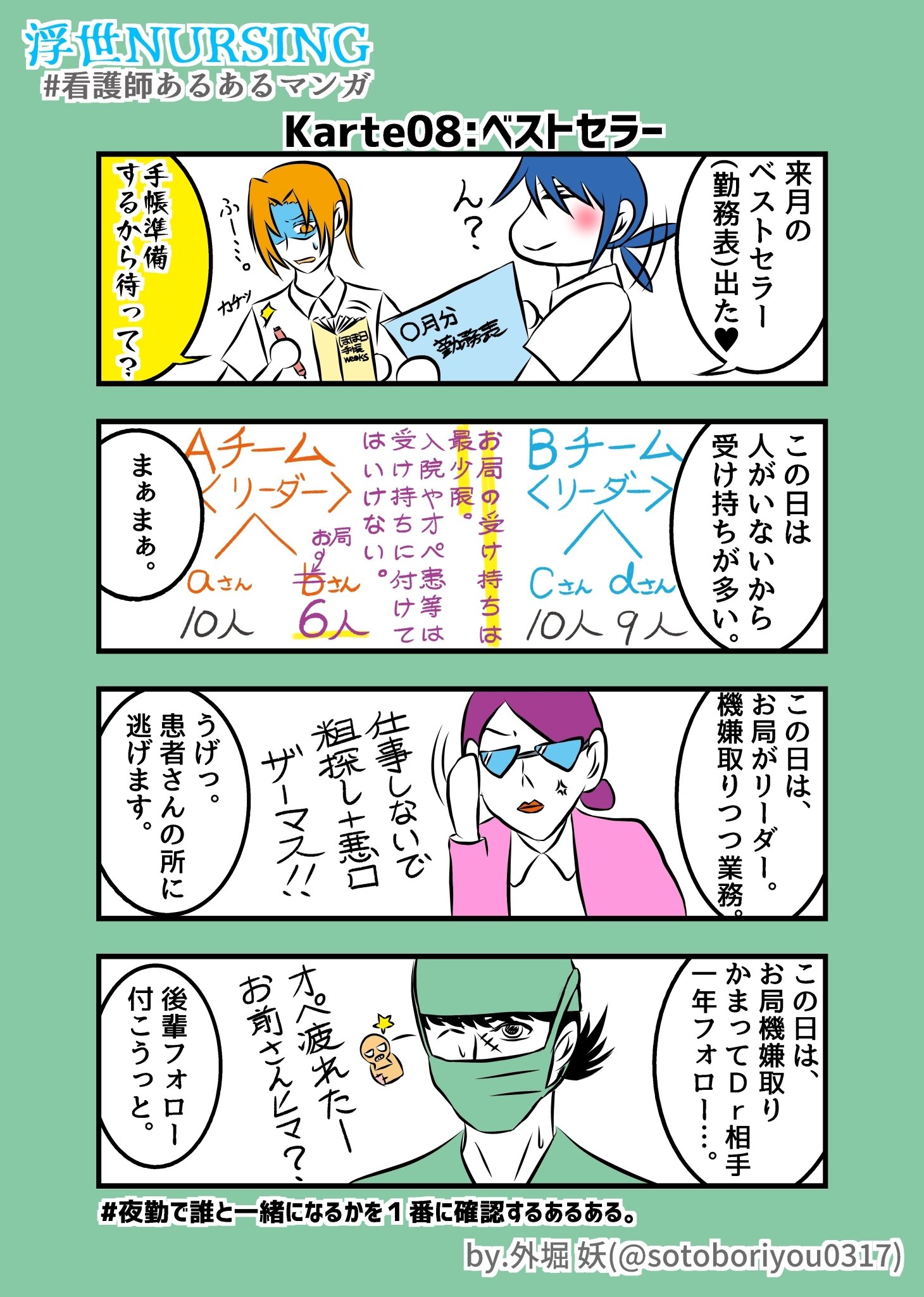 外堀 妖 Ns Salty Frog Design Studio Karte08 ベストセラー 浮世nursing 看護師 看護学生 ナース 看護師あるある ナースあるある 看護師辞めたい シフト お局 医者 漫画が読めるハッシュタグ 漫画好きな人と繋がりたい T Co