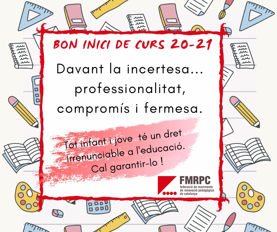 FMRPc's tweet image. Amb tanta responsabilitat com il·lusió i professionalitat, amb tants interrogants com reptes i oportunitats. Bon inici de curs 2020-2021. Som-hi !
